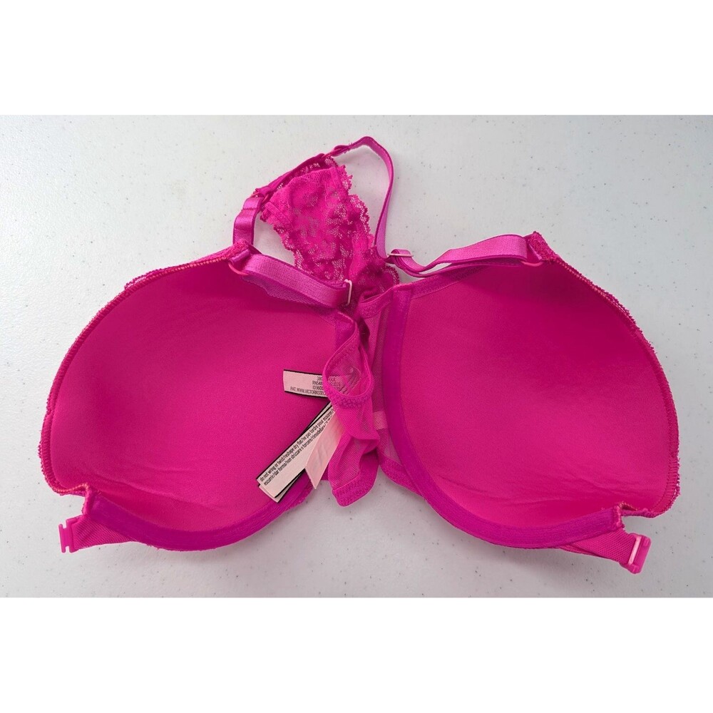 Victoria's Secret Bra 34D Hot Pink Front Close Push Up - Picture 5 of 6